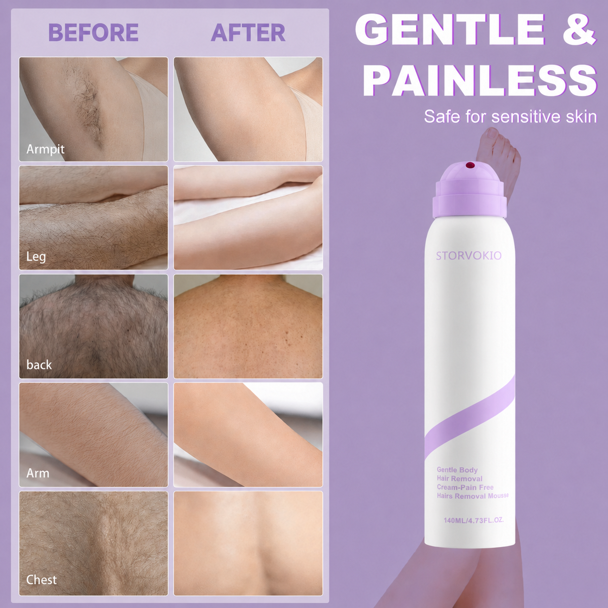 STORVOKIO Bikini Pain-Free Hair Removal Cream for Sensitive Skin