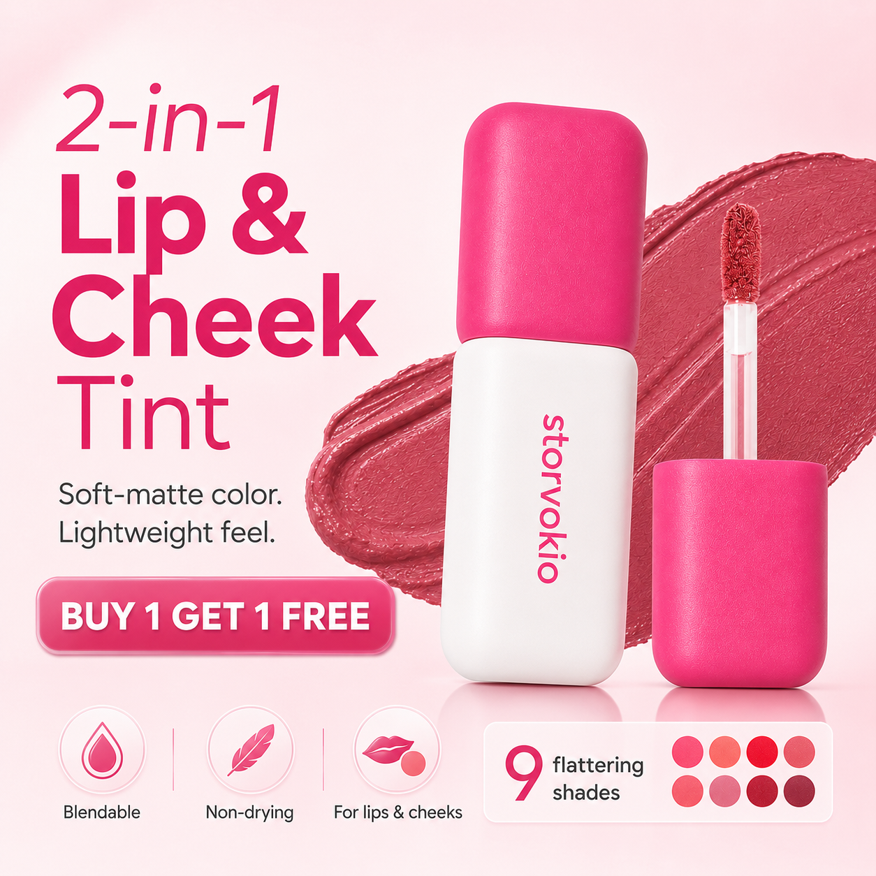 ⏰ LAST DAY ONLY! BOGO FREE 🎁 Storvokio 2-in-1 Velvet Matte Lip & Cheek Tint