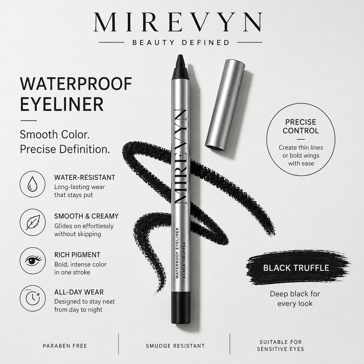 Define Every Look with Mirevyn Black Truffle Waterproof Eyeliner