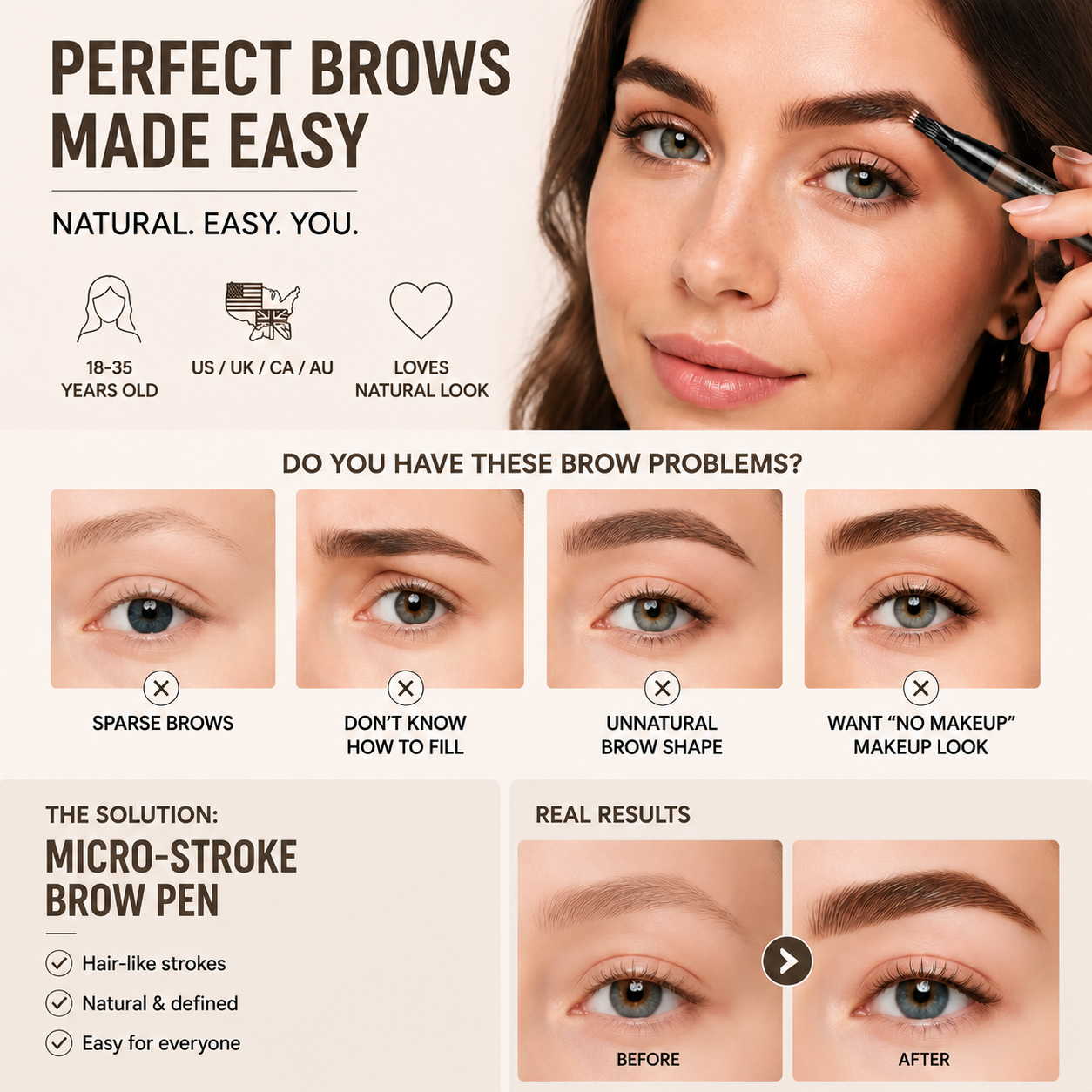 Last Day Buy 1 Get 1 Free🔥Storvokio Waterproof Hair-Like Brow Pen – Smudge-Proof, Long-Lasting Natural Eyebrow Pencil
